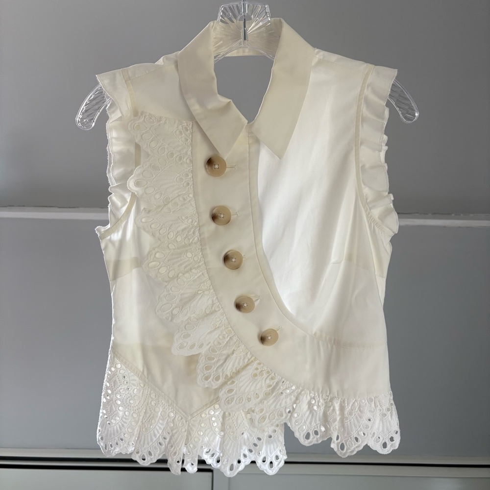 Self-Portrait White Lace Trim Blouse